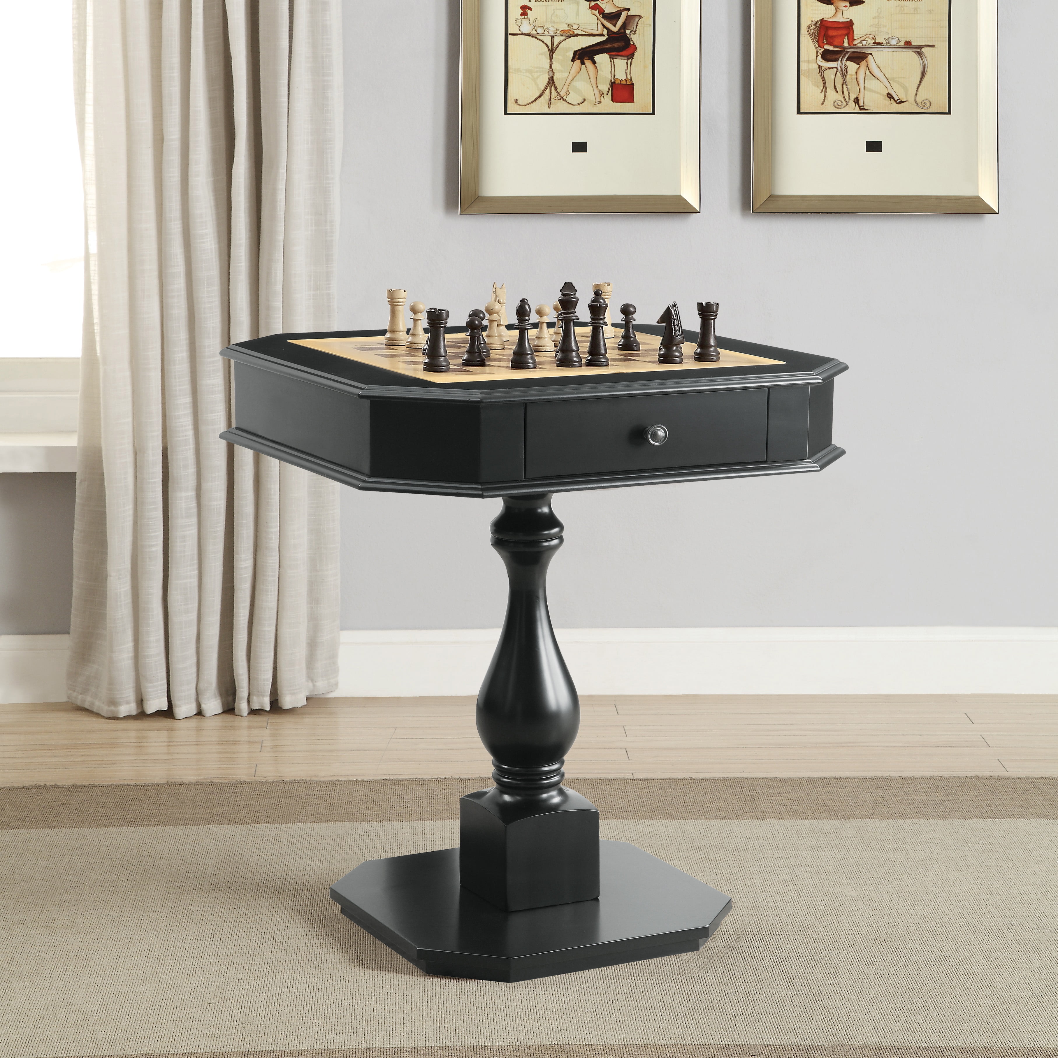 Miekor Furniture Black Finish Reversible Chess Checker Game Table w ...