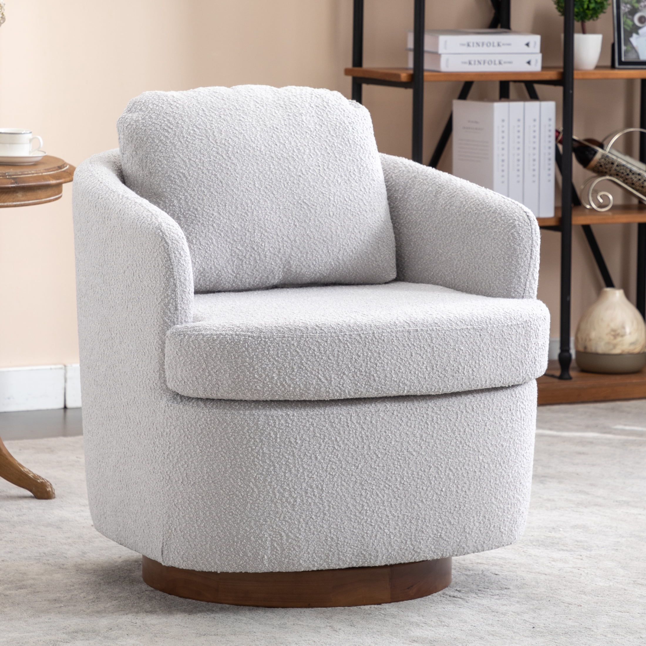 Miekor Furniture Boucle Fabric Swivel Accent Chair With Soild Wood ...