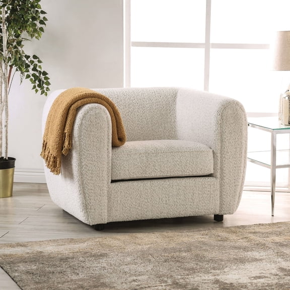 Miekor Furniture Box Seat Cushion Chair Low Back High Density Foam Wooden Legs Welt Trim Tall Arms Contemporary Off-White No.8411