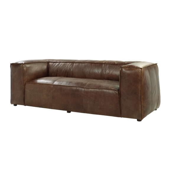 Miekor Furniture Brancaster Retro Brown Grain Leather & Aluminum Sofa MK8424