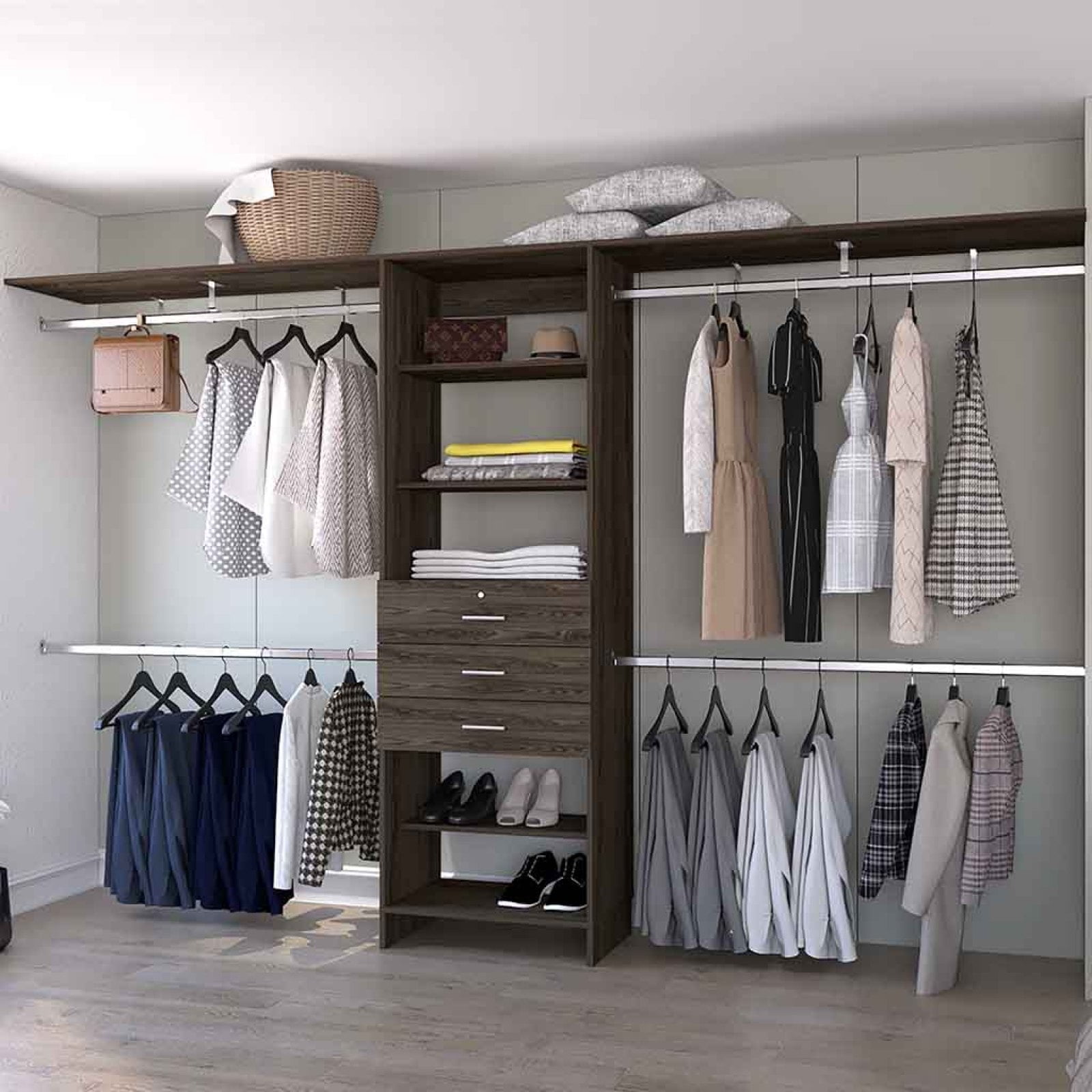 Miekor Furniture Brentwood 3-Drawer 4-Shelf Closet System Dark