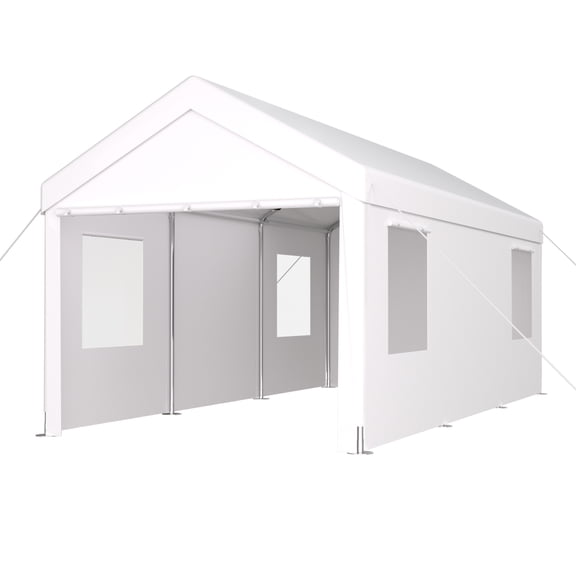 Miekor Furniture Carport 10' x 20' Portable Garage, Heavy Duty Car Port Canopy with 2 Roll-up Doors & 4 Ventilated Windows for Car, Truck, Boat, Garden Tools ,white 02969