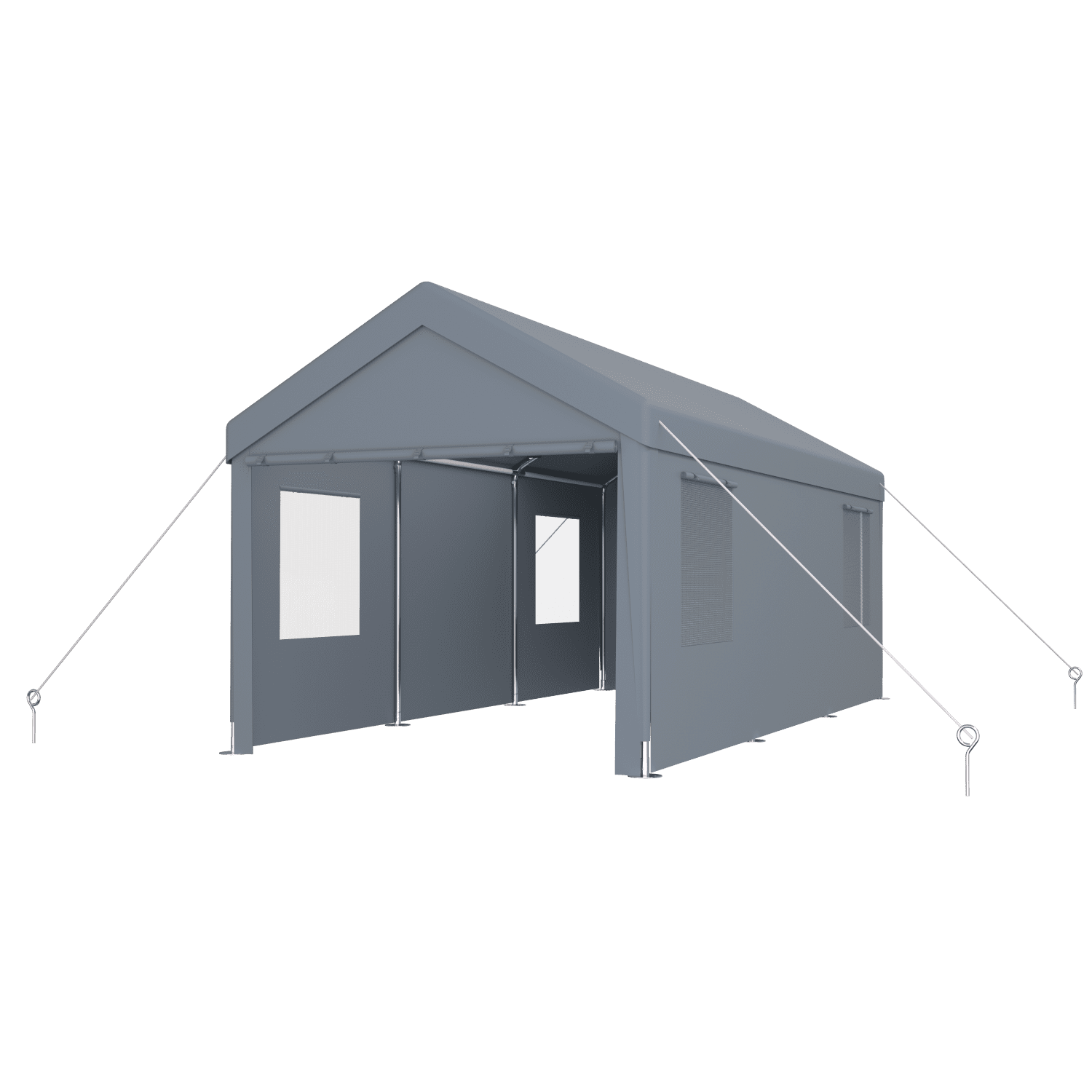 Miekor Furniture Carport 12' x 20' Portable Garage, Heavy Duty Car Port Canopy with 2 Roll-up Doors & 4 Ventilated Windows for Car, Truck, Boat, Garden Tools,grey 66904