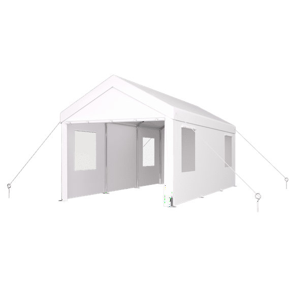Miekor Furniture Carport 12' x 20' Portable Garage, Heavy Duty Car Port Canopy with 2 Roll-up Doors & 4 Ventilated Windows for Car, Truck, Boat, Garden Tools,white 19272