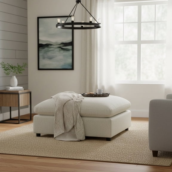 Miekor Furniture Cassandra Beige Fabric 40 in. Square Ottoman No.2849