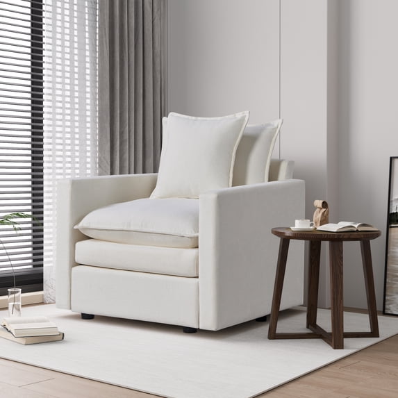 Miekor Furniture Chenille Fabric Comfy Deep Single Seat Sofa Upholstered Reading Armchair Living Room 87125