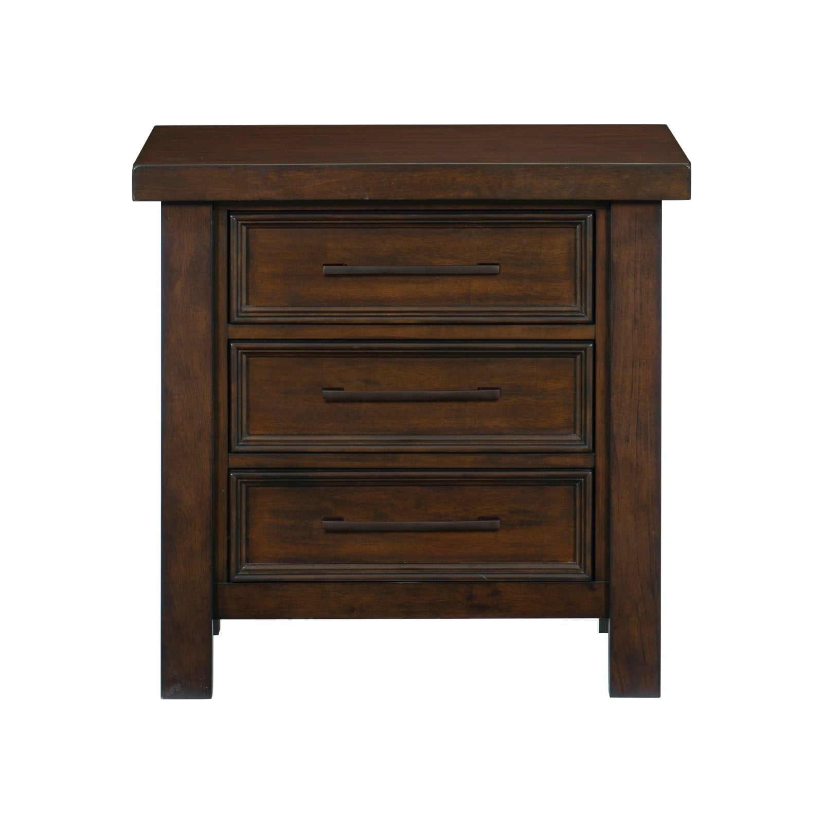 Miekor Furniture Classic Brown Finish Nightstand of 3x Drawers Mango Veneer Wood Transitional Bedroom Furniture W5U292