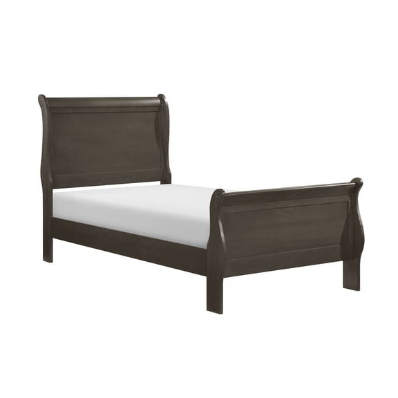 Miekor Furniture Classic Louis Philipe Style Twin Size Bed 1Pc Traditional Design Bedroom Furniture Stained Gray Finish Bed 01350
