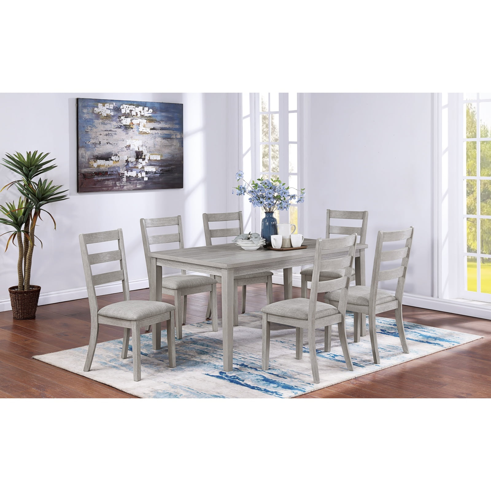 Miekor Furniture Classic Simple Rustic Gray Finish 7pc Dining Set Kitchen Dinette Wooden Top ...