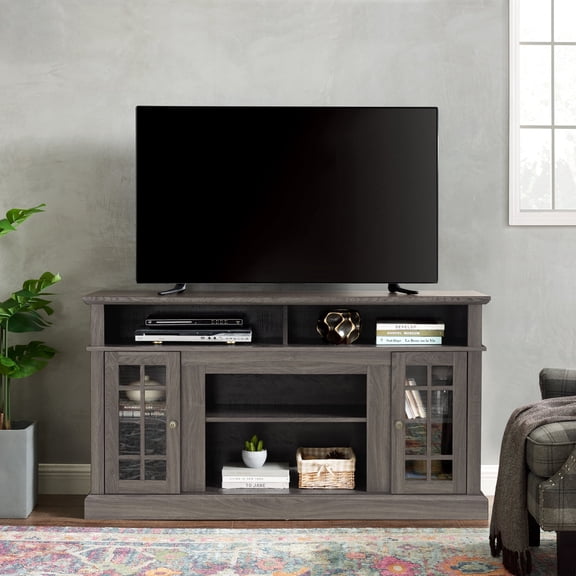 Miekor Furniture Classic TV Media Stand Modern Entertainment Console for TV Up to 65" with Open and Closed Storage Space, Dark Walnut/Black, 58.25"W*15.75"D*32"H No.5313
