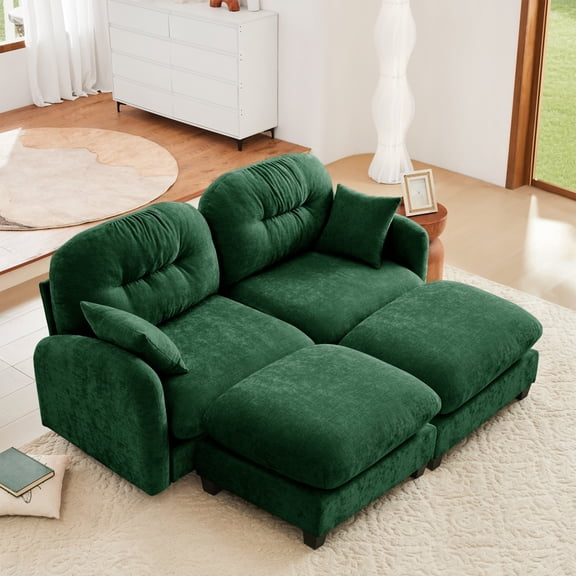 Miekor Furniture Cloud Sectional Couches,Premium Chenille Fabric Paired With Soft Throw Pillows,Quilted Pleated Design High-Density Foam Ergonomic Design Easy Install Elegant Armrests,Fits Bed No2034