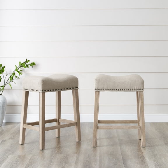 Miekor Furniture CoCo Upholstered Backless Saddle Seat Counter Stools 24" height Set of 2, Tan 74802