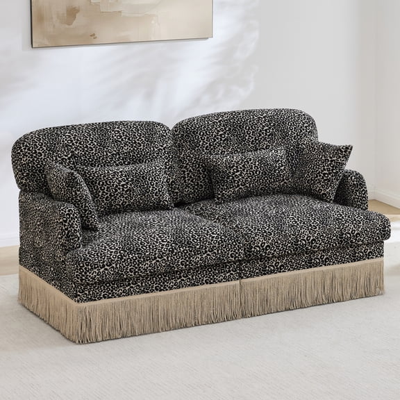 Miekor Furniture Comfy Chenille Leopard Printing Loveseat Sofa,Delicate Tassel Edge,Modern Fashion Modular Sectional Couch,Ergonomic Back and Seat Design, Easy Assembly,Deep Seat Couch for Liv No0241
