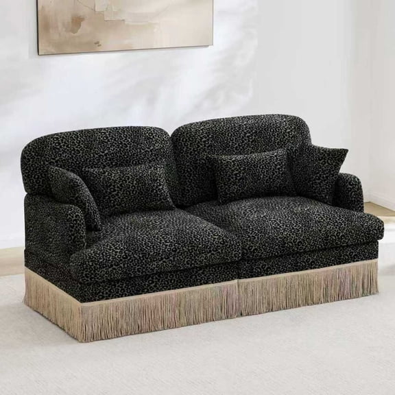 Miekor Furniture Comfy Chenille Leopard Printing Loveseat Sofa,Delicate Tassel Edge,Modern Fashion Modular Sectional Couch,Ergonomic Back and Seat Design, Easy Assembly,Deep Seat Couch for Liv No4265