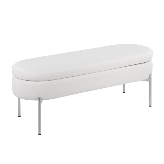 Miekor Furniture Contemporary Bench in Chrome Metal and White Faux Leather No.6254