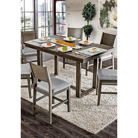 Miekor Furniture Contemporary Gray 1pc Counter Height Dining Table Solid wood Center Support Beam Table Dining Room Furniture 23652