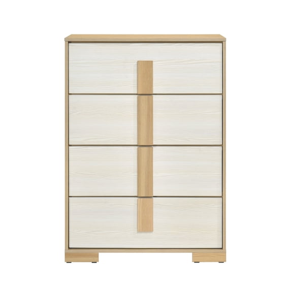 Miekor Furniture Contemporary Natural and White Finish 4-Drawer Storage Chest Wooden Bedroom Furniture 1pc 04336