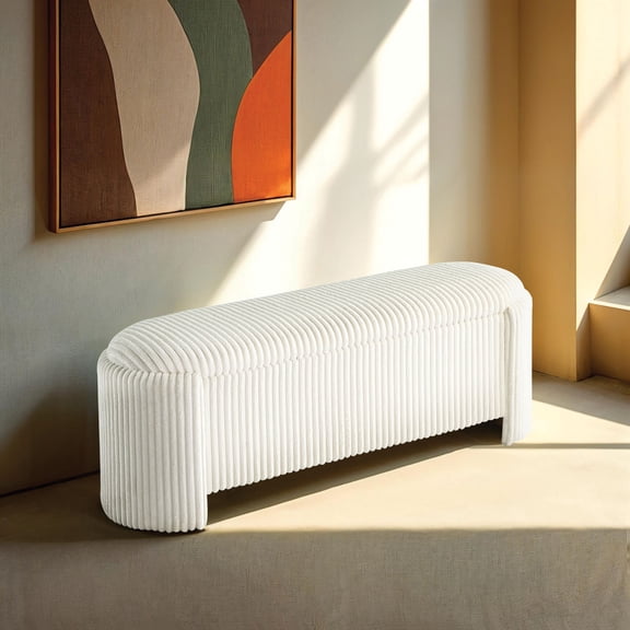 Miekor Furniture Contemporary Style Bench Built In Storage Compartment White Finish Primary Living Room No4107