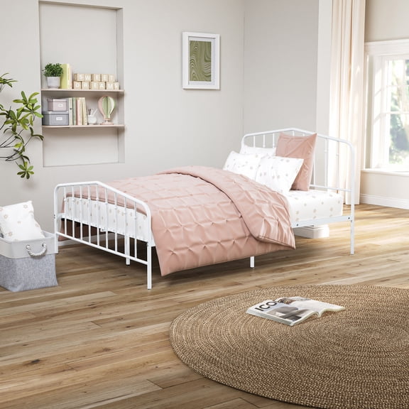 Miekor Furniture Contemporary Style Full Size Metal Bed Mattress Ready With Full Metal Structure White Finish MK2831
