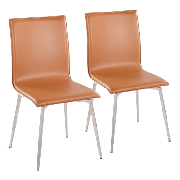 Miekor Furniture Contemporary Upholstered Chair in Brushed Stainless Steel and Camel Faux Leather - Set of 2 No.3367