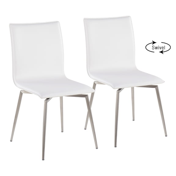 Miekor Furniture Contemporary Upholstered Chair in Brushed Stainless Steel and White Faux Leather - Set of 2 No.6459