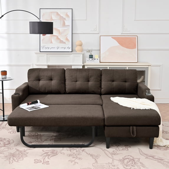 Miekor Furniture Convertable Sofa Bed with Built-in Storage Space Brown 0006