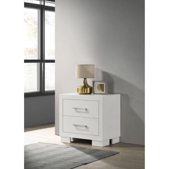 Miekor Furniture Copper White 2-Drawer Rectangular Nightstand with Bar Handle Pulls No1147