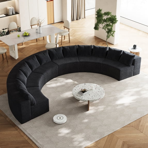 Miekor Furniture Corduroy Curved Sectional Foam Sofa With 12 Pillows,Curved Symmetrical Modular Semi Circular Sofa Sectional (Six Modules) 93764