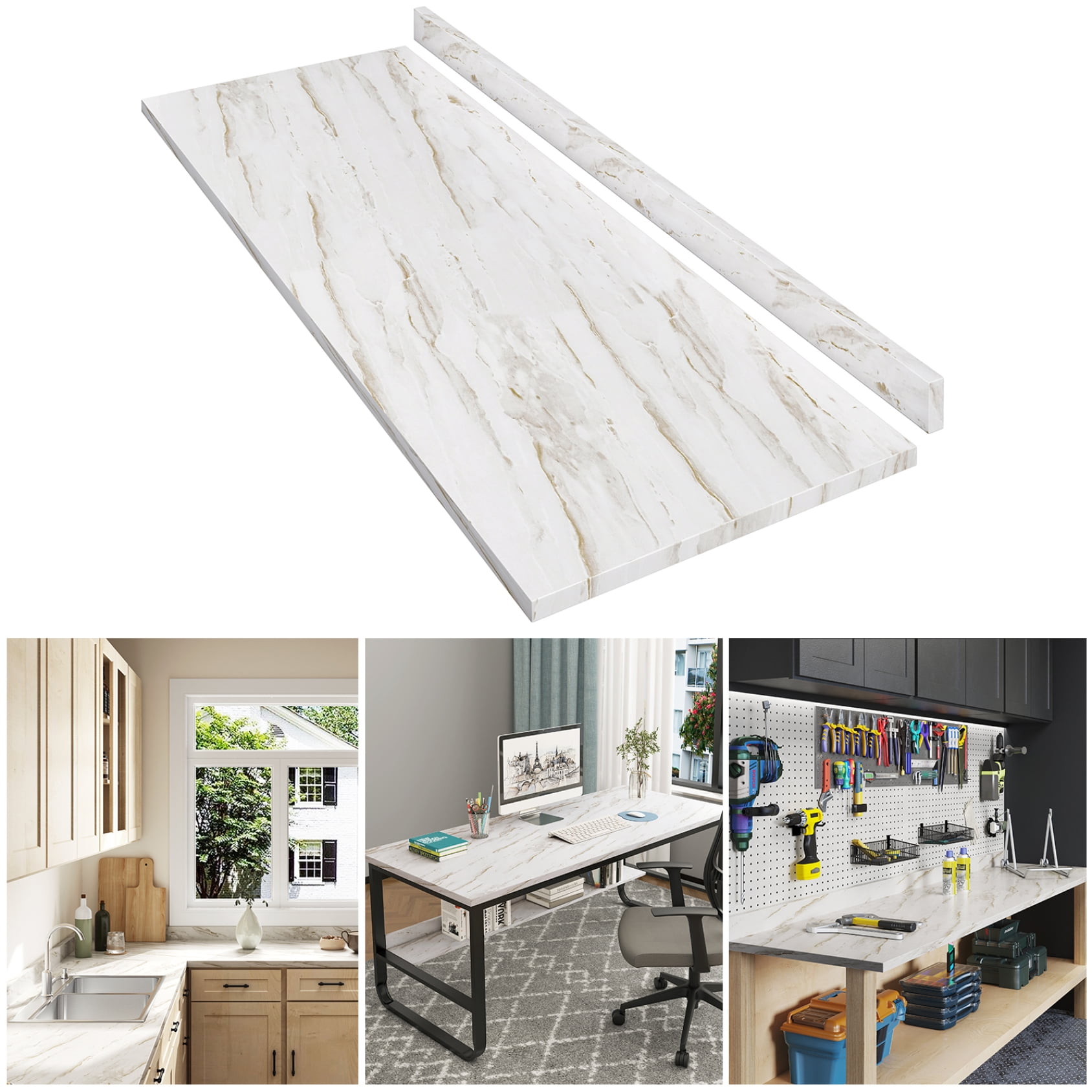 Miekor Furniture Countertop,Wood Countertop for DIY, Washer Dryer Counter Top, Table Top for Office Desk and Kitchen Table, 72" L x 25.56" W x 0.75" H (Drama Marble) 12314