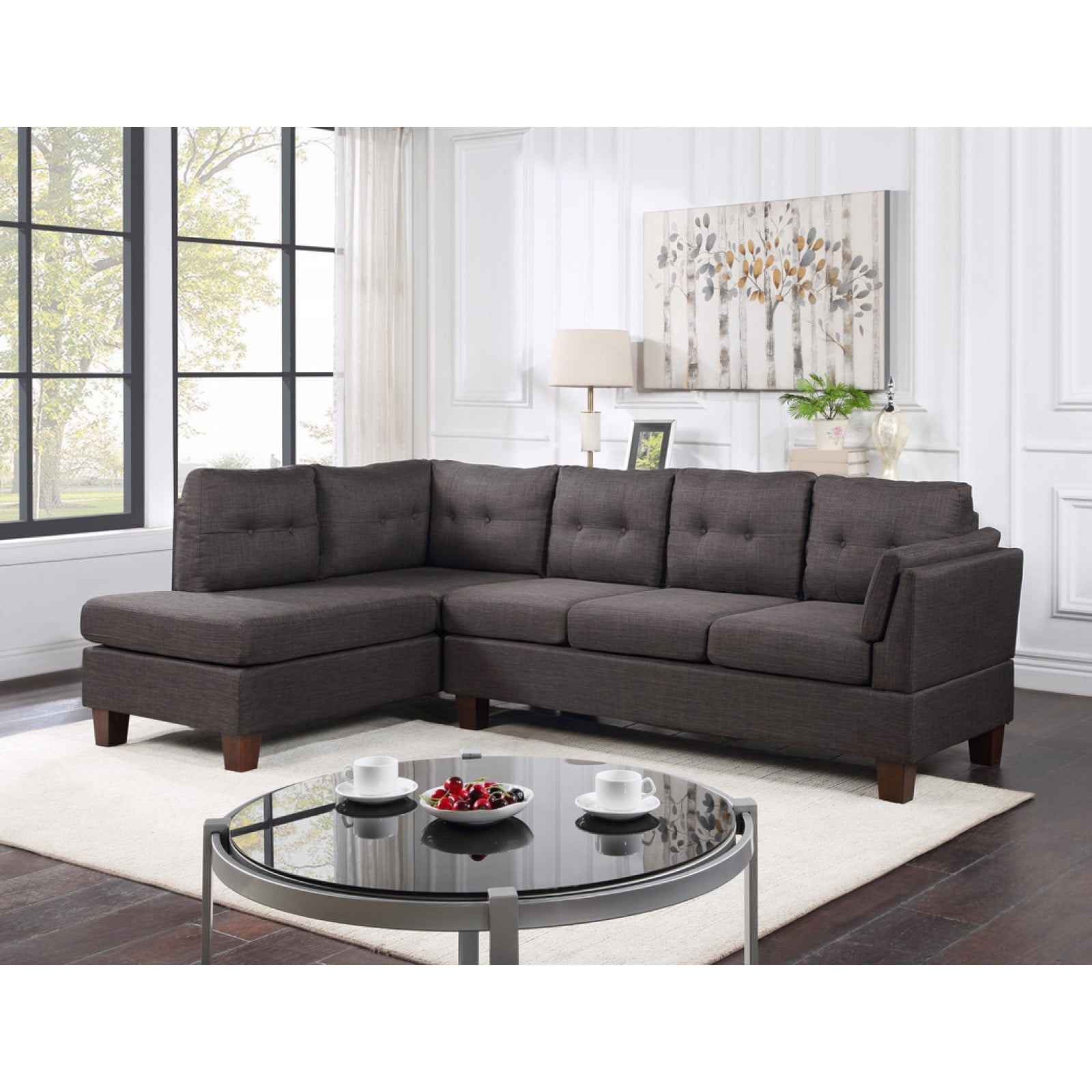 Miekor Furniture Dalia 97" Dark Gray Linen Modern Sectional Sofa with Left Facing Chaise W5U030