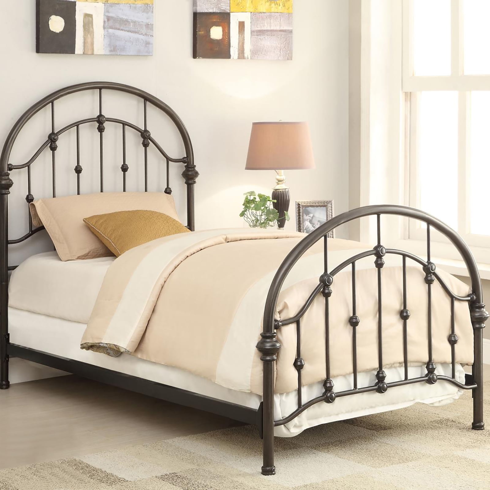 Miekor Furniture Dark Bronze Metal Twin Bed W5U575