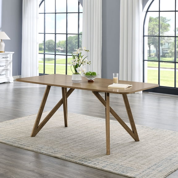 Miekor Furniture Darla 70" W Rectangular Walnut Oak Geometric Cross Base Dining Table MK2373