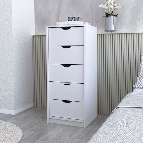 Miekor Furniture Dillon 5 Narrow Drawer Dresser, Tall Chest of Drawers W4US8699