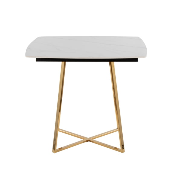 Miekor Furniture Dinette Table in Gold Metal Base and Black Wood with White Marble Effect Ceramic Table Top No.1124