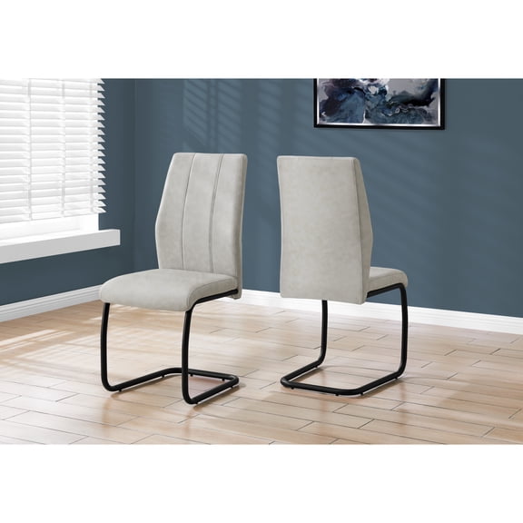 Miekor Furniture Dining Chair, Set Of 2, Side, Upholstered, Kitchen, Dining Room, 39" Height, Grey Fabric, Black Metal, Contemporary, Modern MK1905