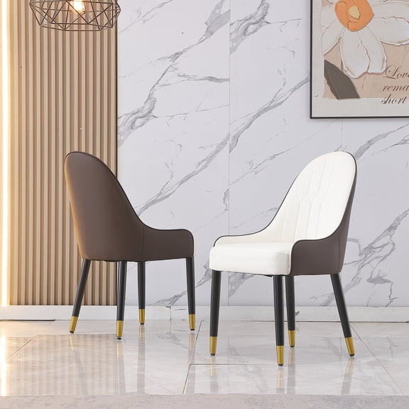 Miekor Furniture Dining Chair With Pu Leather White And Brown Metal Legs (Set Of 2) B5A8997