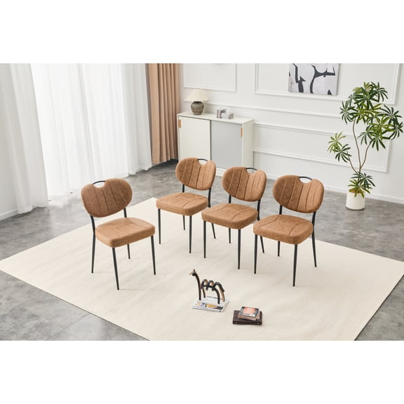 Miekor Furniture Dining Chairs Set of 4, Comfort-Touch Tech Fabric Upholstered Dining Room Chairs, High-Resilience Sponge Padding, Metal Legs with Spray Coating Finish (Light Brown, Set of 4) No8091