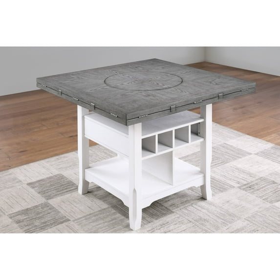 Miekor Furniture Dining Room Antique White / Gray 1pc Counter Height Table w Built in Lazy Suzan Storage Shelf Dining Table Bottom Functional Kitchen Table MK4863