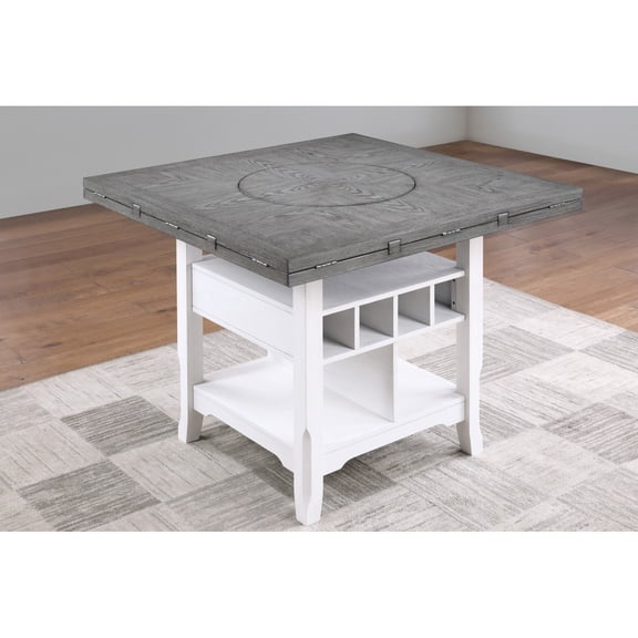 Miekor Furniture Dining Room Antique White / Gray 1pc Counter Height Table w Built in Lazy Suzan Storage Shelf Dining Table Bottom Functional Kitchen Table MK4863