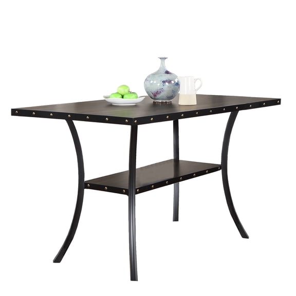 Miekor Furniture Dining Room Furniture Natural Wooden Rectangular Dining Table 1pc Counter Height Dining Table Only Nailheads and Storage Shelve 70006