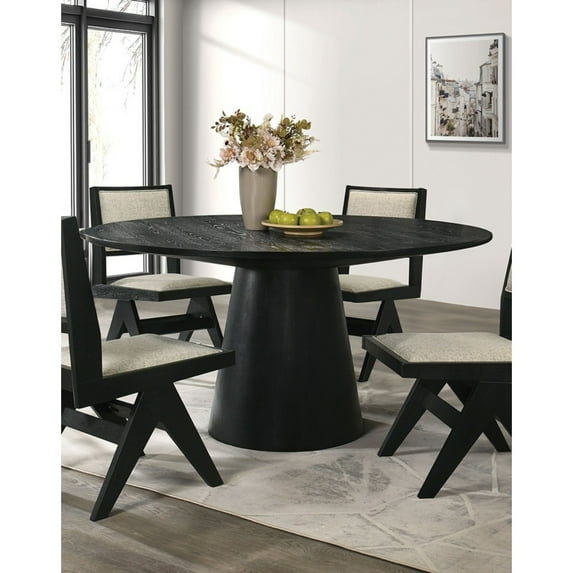 Miekor Furniture Dining Room Table Black Round Dining Table Cone-Shaped Pedestal Base 1pc Dining Room Furniture 26183