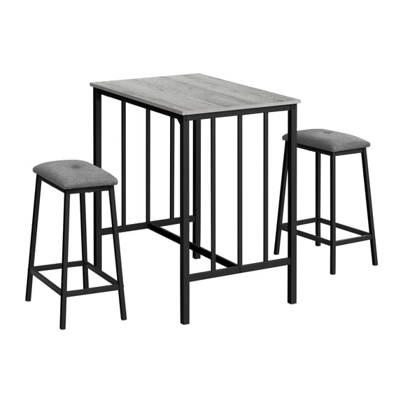 Miekor Furniture Dining Set, 3pcs Set, Counter Height, 36" Rectangular, Small, Kitchen, Grey Laminate, Black Metal, Contemporary, Modern 98264
