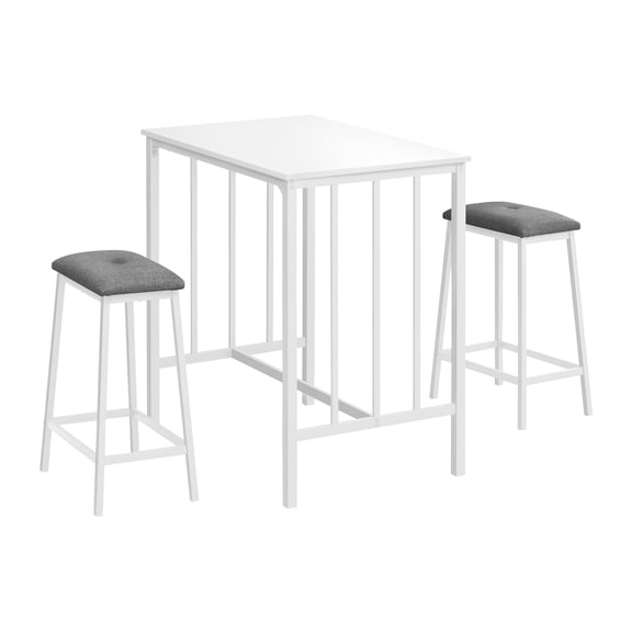 Miekor Furniture Dining Set, 3pcs Set, Counter Height, 36" Rectangular, Small, Kitchen, White Laminate, White Metal, Contemporary, Modern 02707