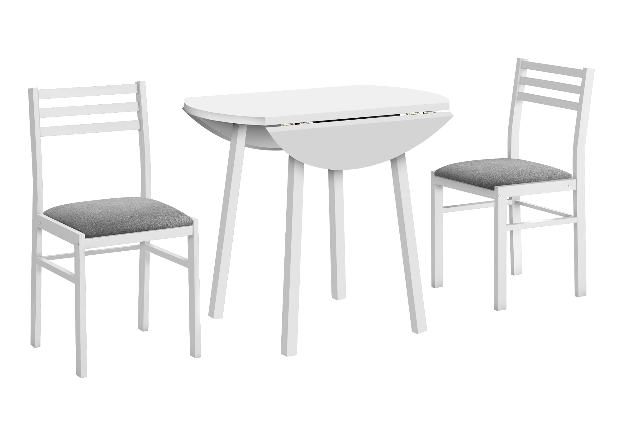 White Metal and Laminate Drop Leaf Dining Set with Gray Cushions