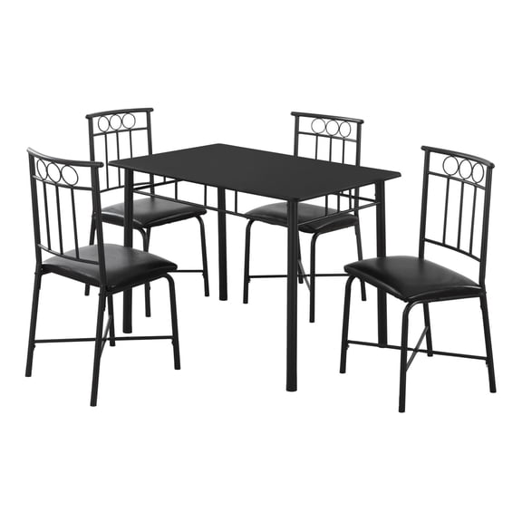 Miekor Furniture Dining Table Set, 5pcs Set, Small, 40" Rectangular, Kitchen, Black Metal, Black Leather Look, Contemporary, Modern 8799