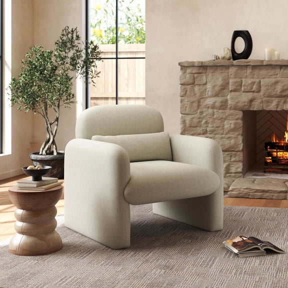 Miekor Furniture Dylan Modern Upholstered Barrel Armchair, Cream White No7211