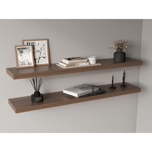 Miekor Furniture Ecco 47" Wide Floating Shelves Set Of 2, Shelves For Wall Decor For Bedroom, Bathroom Storage Shelves, Book Shelves For Living Room, light brown No.5727