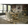 thumbnail image 1 of Miekor Furniture Eden 7Pc 59" Round Rustic Oak Dining Set with LED Light, Black Metal Table Frame, Shelves, Beige Linen Chairs 42009, 1 of 10