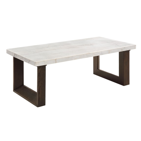 Miekor Furniture Edwyn White Natural Marble Top & Espresso Finish Rectangular Coffee Table 0059