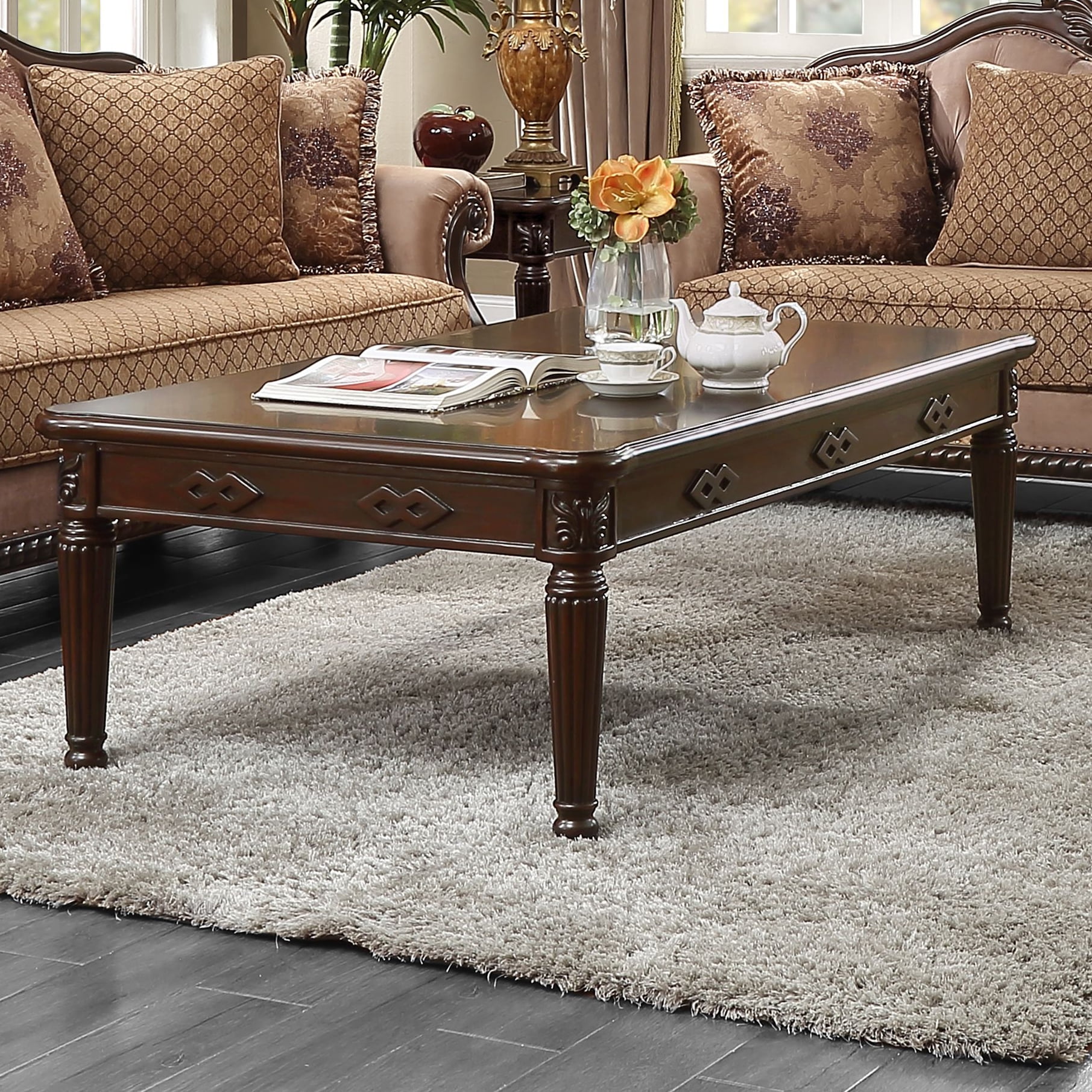 Miekor Furniture Espresso Coffee Table With Turned Legs 09064